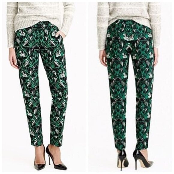 J. Crew Tuxedo Retro Pull On Pant Green & Black Festive 2 - Picture 1 of 5